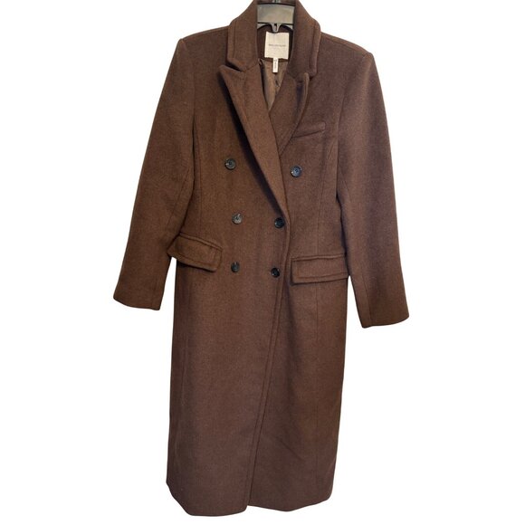 NWT L Avec Les Filles Womens Brown Double-Breasted Long Wool Blend Coat - Picture 4 of 16